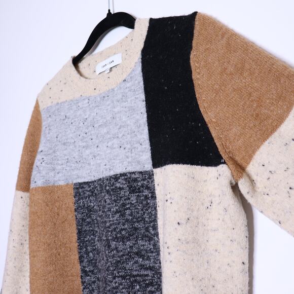 JOHN & JENN Speckled Colorblock Sweater Beige Knit Crewneck Casual Women's M - Picture 4 of 9